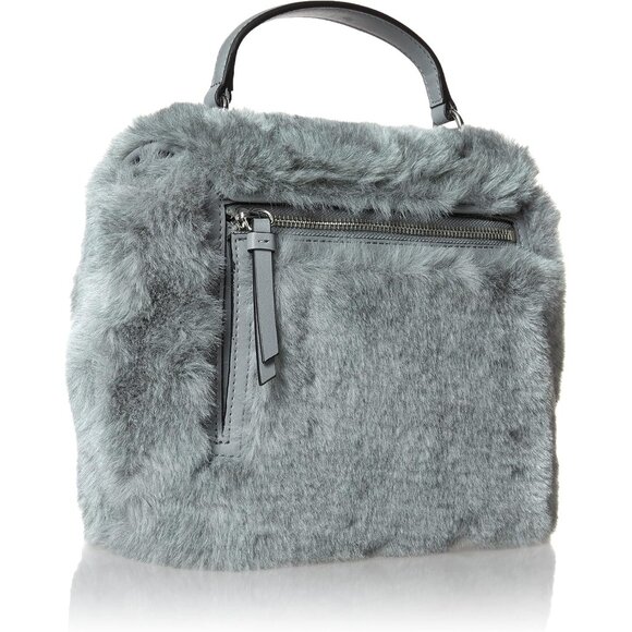 Leilani Micro Pebble Top Handle Crossbody Purse Womens Faux Fur Gray Compact - Picture 3 of 9